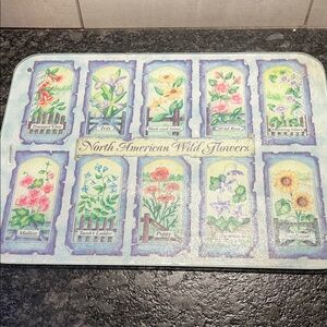 VINTAGE NORTH AMERICAN WILD FLOWERS Print Cutting Board. Tempered Glass